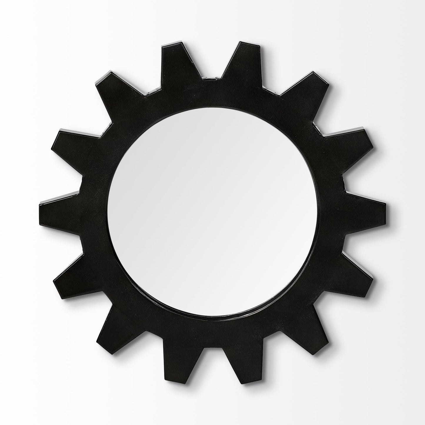 Cog  Round Black Metal Frame Wall Mirror