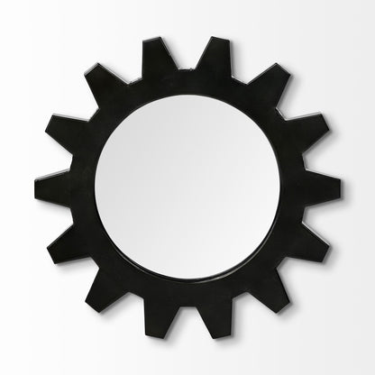 Cog  Round Black Metal Frame Wall Mirror