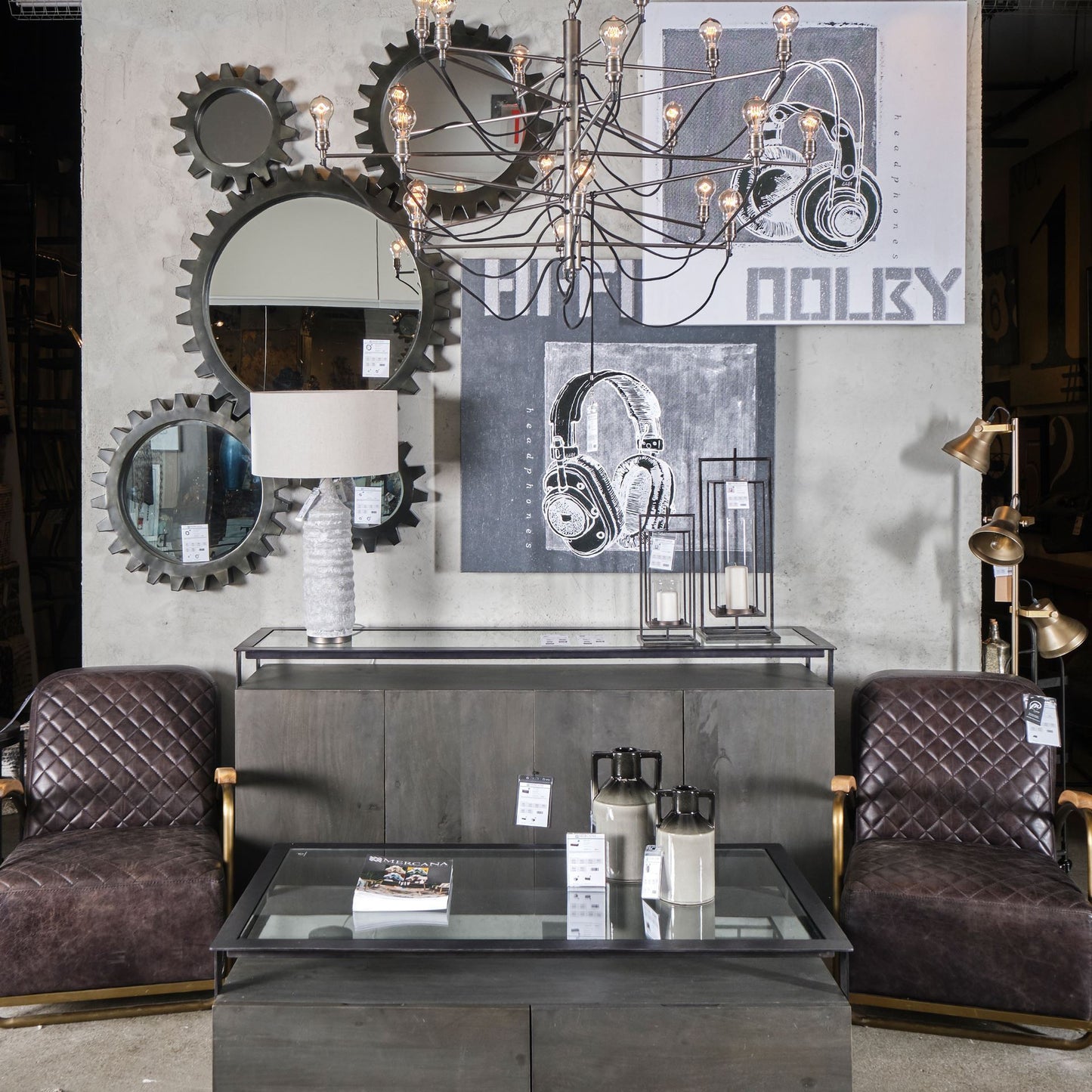 Cog  Round Black Metal Frame Wall Mirror