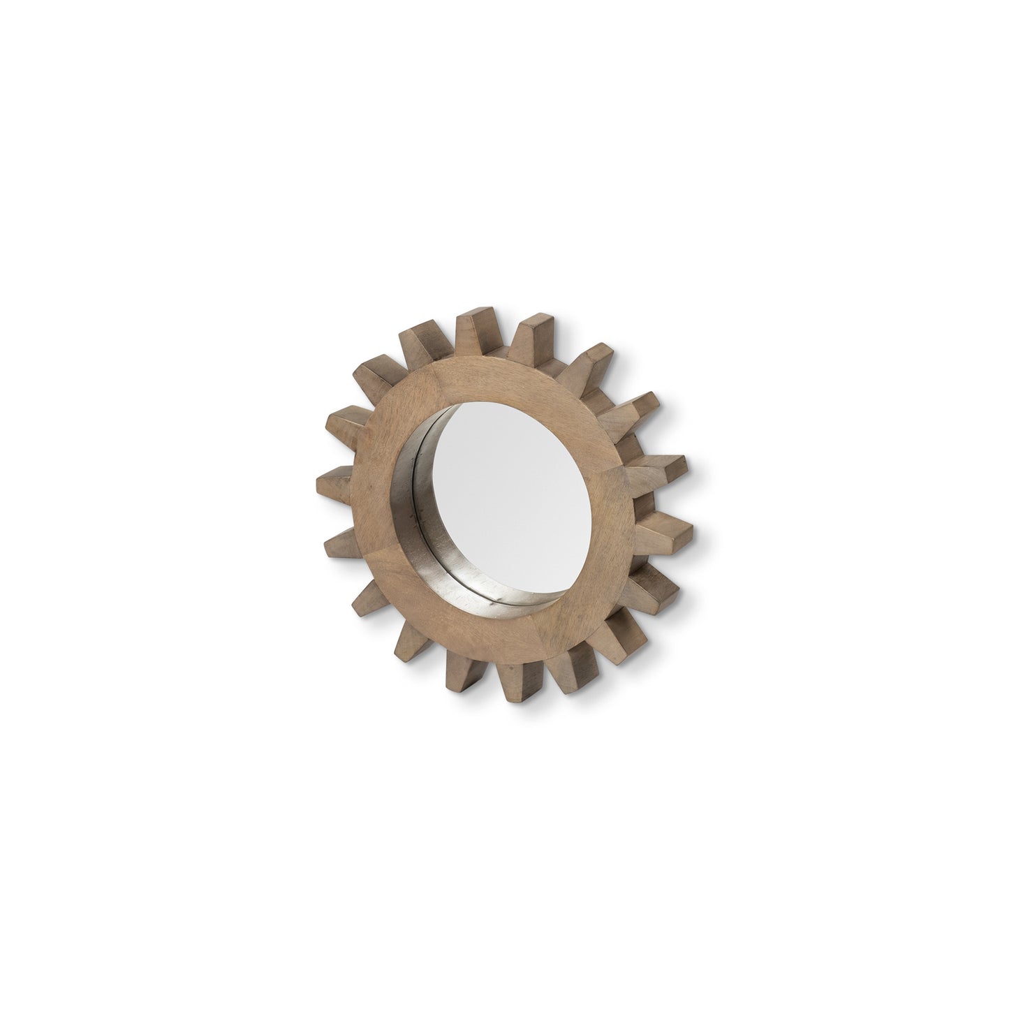 Cog  Round Walnut Finish Frame Wall Mirror