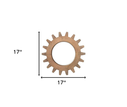 Cog  Round Walnut Finish Frame Wall Mirror