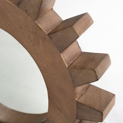 Cog  Round Walnut Finish Frame Wall Mirror