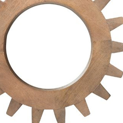 Cog  Round Walnut Finish Frame Wall Mirror
