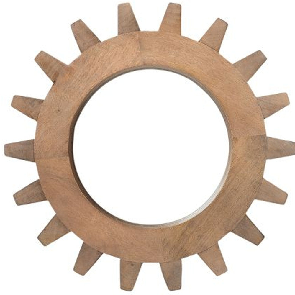 Cog  Round Walnut Finish Frame Wall Mirror