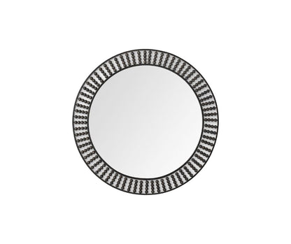 Round Black Metal Frame Wall Mirror With Wood Beads