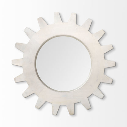 Cog  Round White Wood Frame Wall Mirror