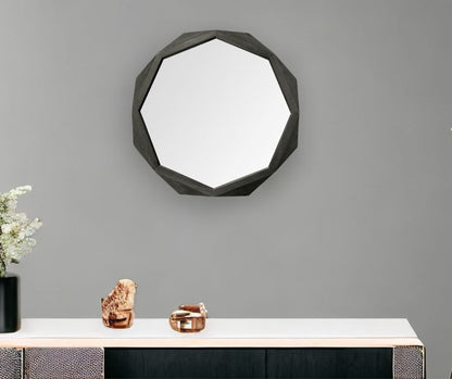 Octagon Black Wood Frame Wall Mirror