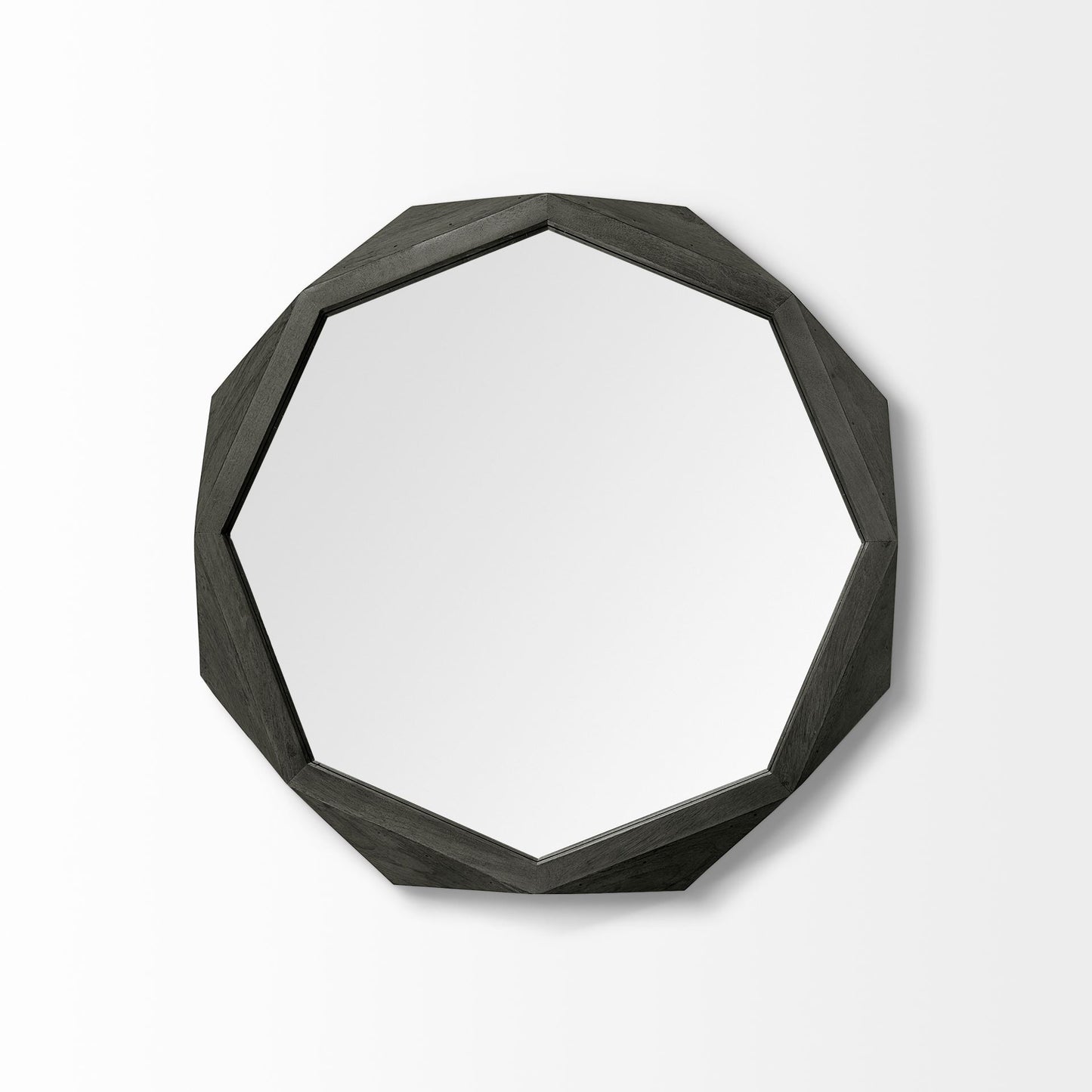 Octagon Black Wood Frame Wall Mirror