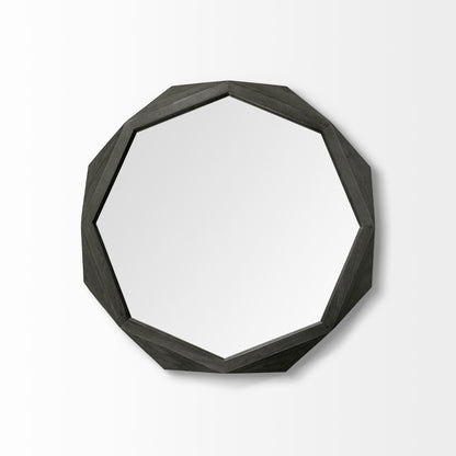 Octagon Black Wood Frame Wall Mirror