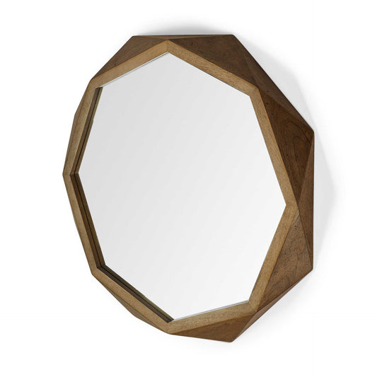 Octagon Brown Wood Frame Wall Mirror
