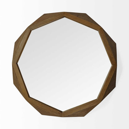 Octagon Brown Wood Frame Wall Mirror