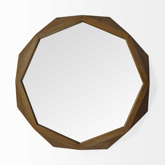 Octagon Brown Wood Frame Wall Mirror