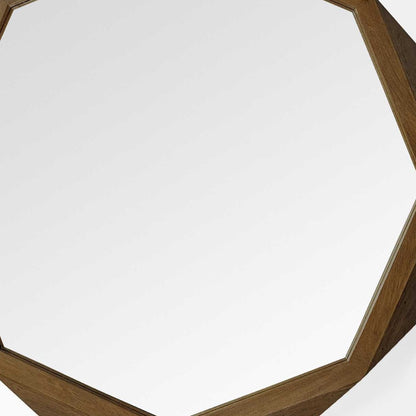 Octagon Brown Wood Frame Wall Mirror