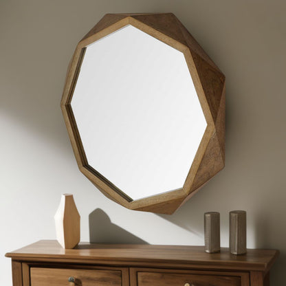 Octagon Brown Wood Frame Wall Mirror