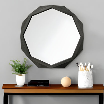 Octagon Black Wood Frame Wall Mirror