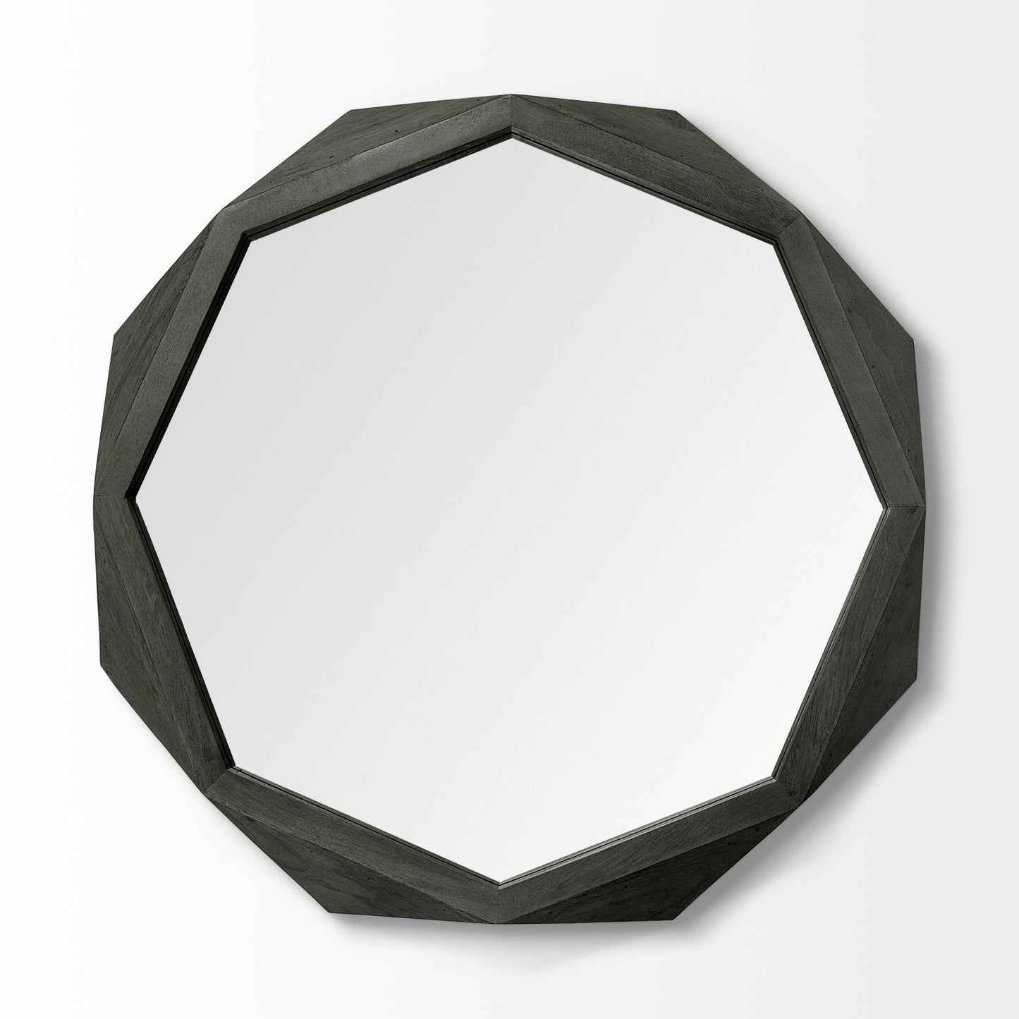 Octagon Black Wood Frame Wall Mirror