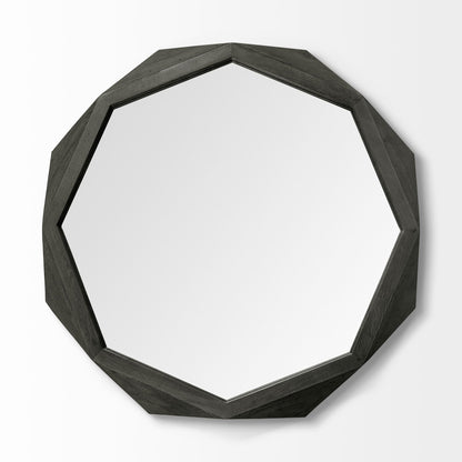 Octagon Black Wood Frame Wall Mirror