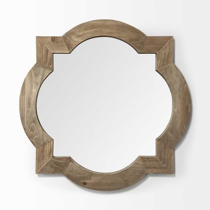 Round-Square Brown Wood Frame Wall Mirror