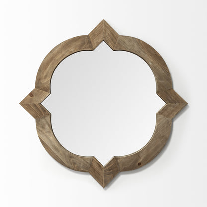 Round-Square Brown Wood Frame Wall Mirror