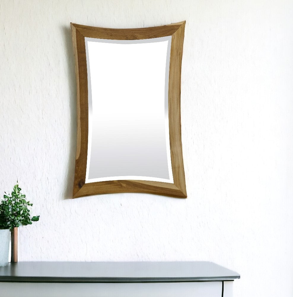 Brown Abstract Wood Framed Bathroom Vanity Mirror