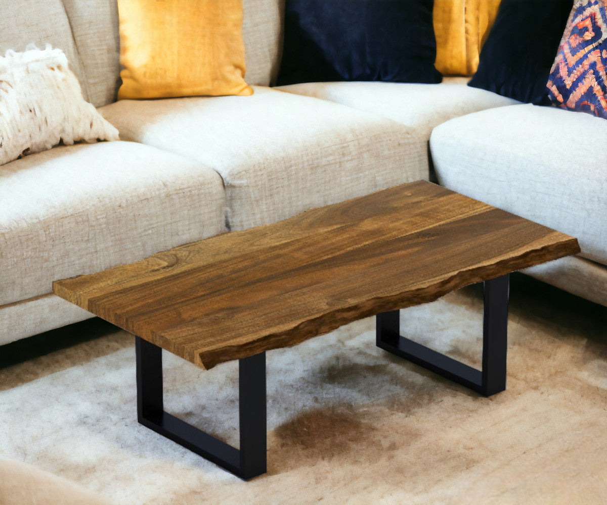 Brown Solid Wood & Iron Coffee Table