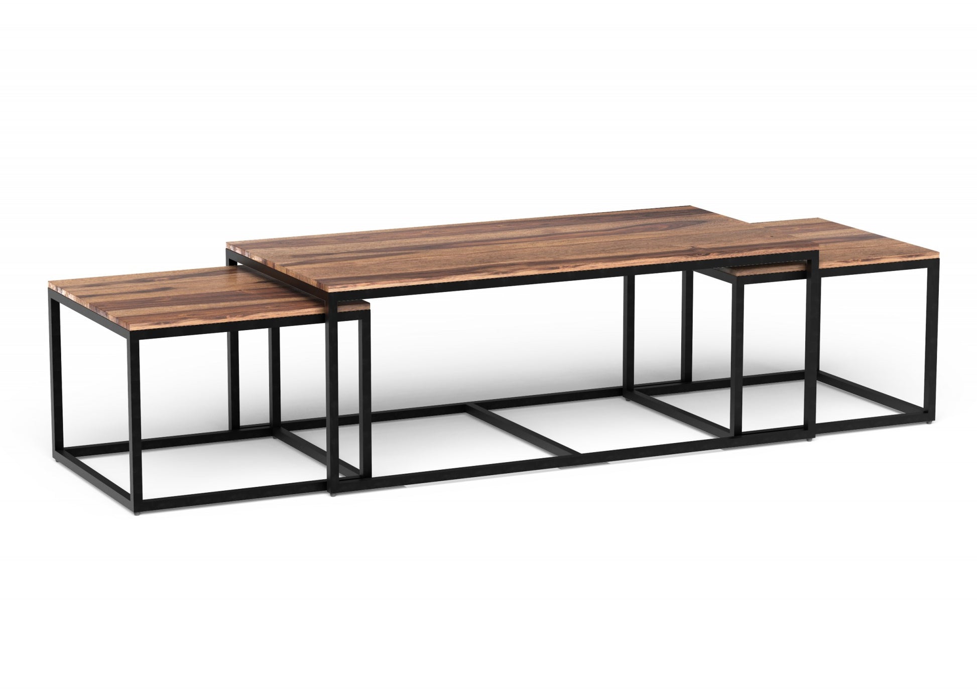 Set of Three 47" Natural & Black Solid Wood & Iron Coffee Table image 2