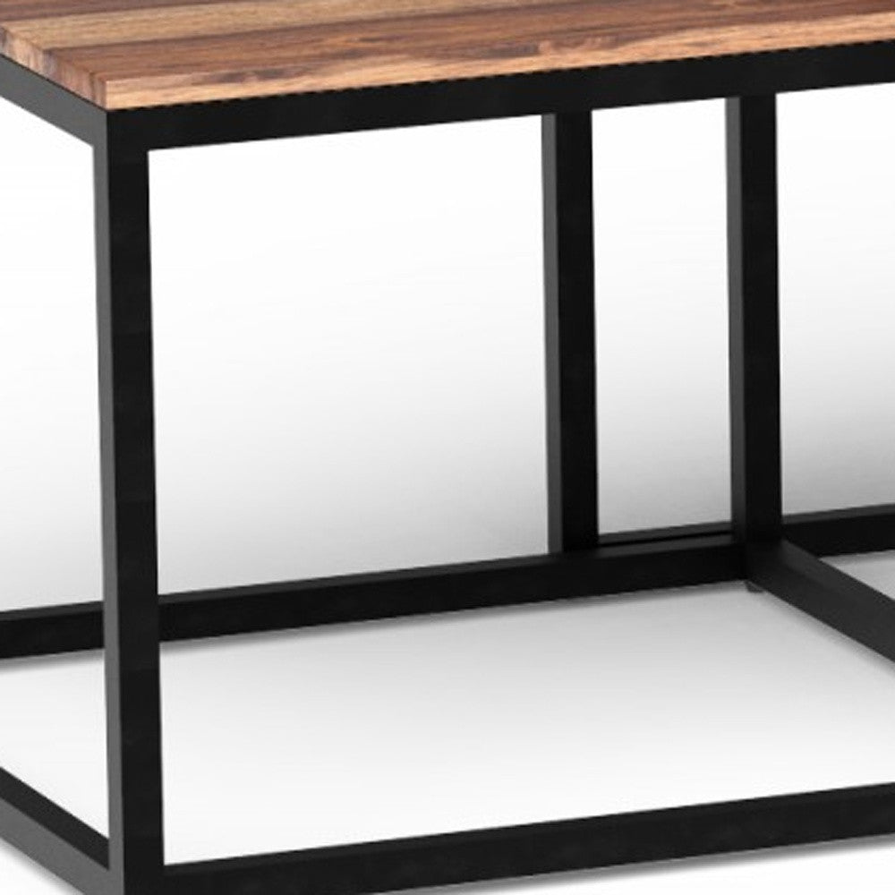 Set of Three 47" Natural & Black Solid Wood & Iron Coffee Table image 4