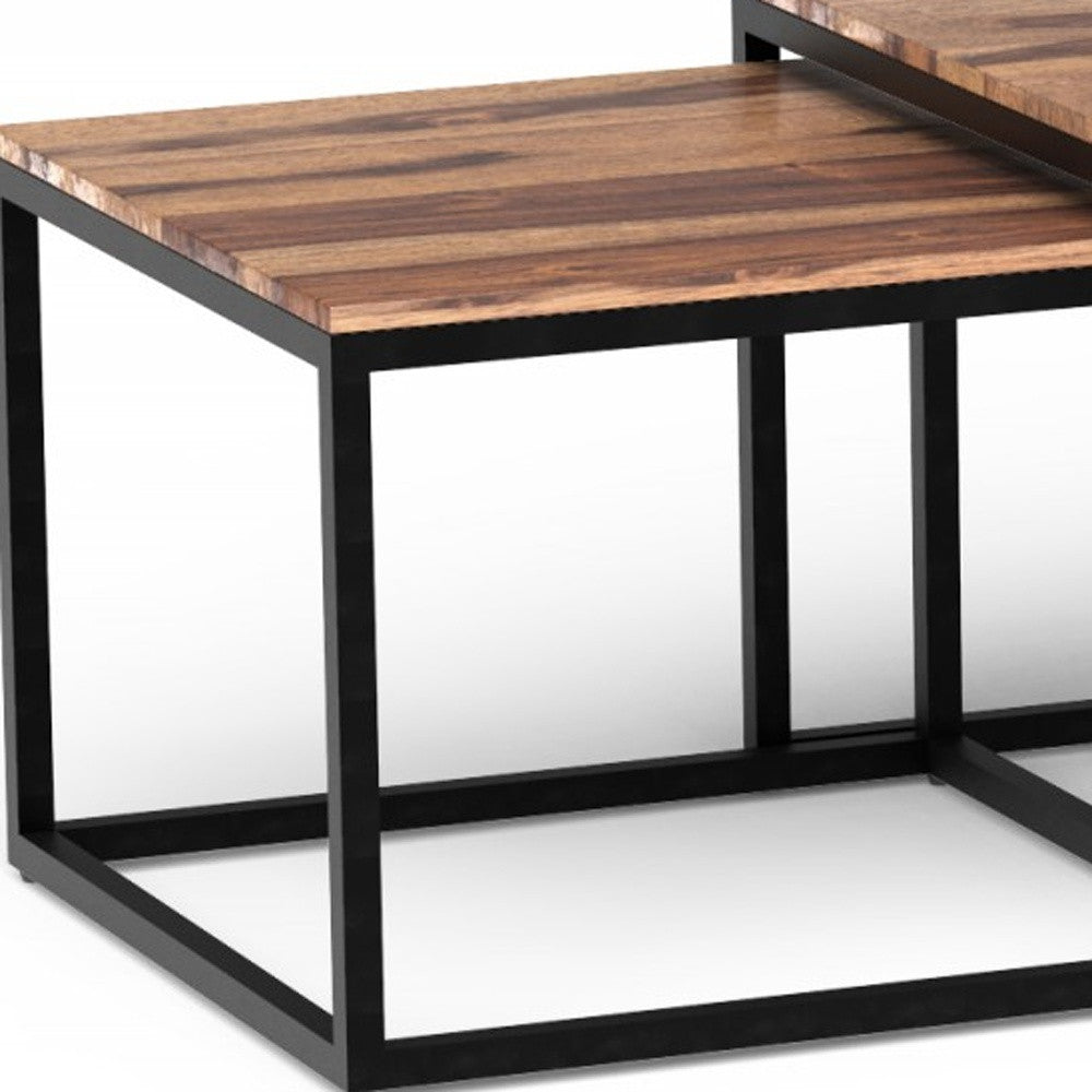 Set of Three 47" Natural & Black Solid Wood & Iron Coffee Table image 5