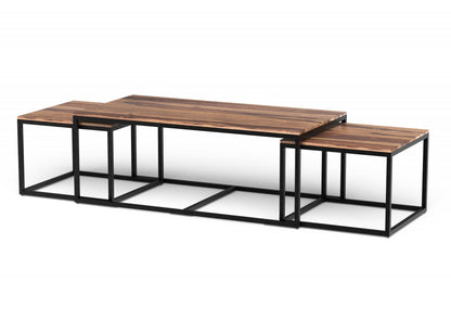 Set of Three 47" Natural & Black Solid Wood & Iron Coffee Table image 3