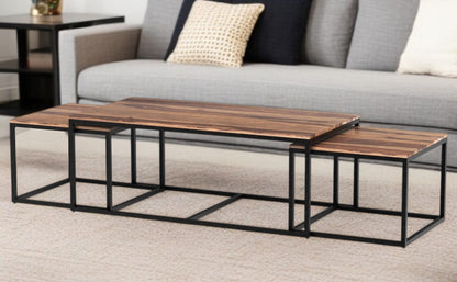 Set of Three 47" Natural & Black Solid Wood & Iron Coffee Table image 1