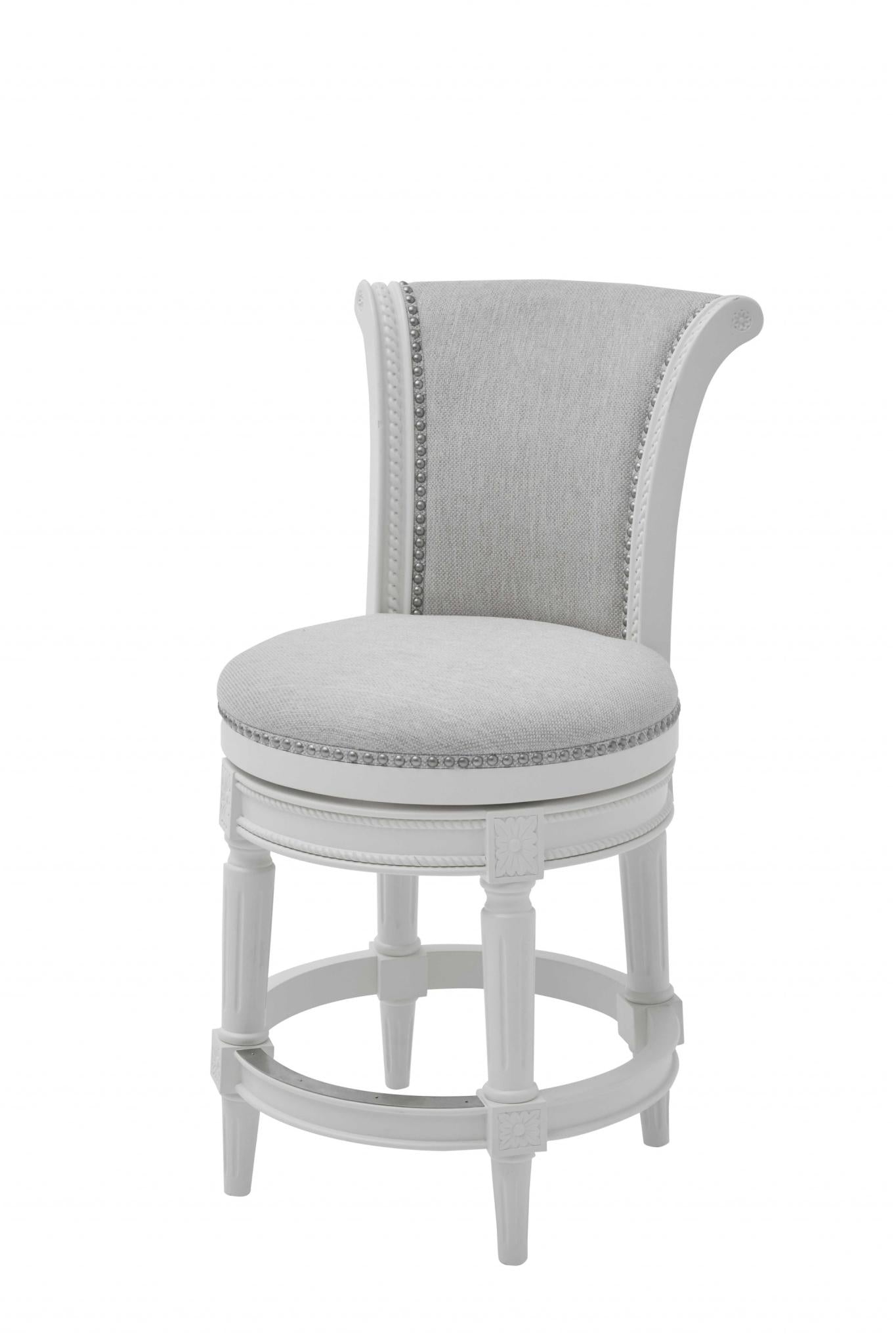 Light Gray & White Fabric Counter Height Swivel Bar Chair