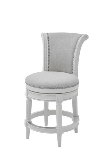 Light Gray & White Fabric Counter Height Swivel Bar Chair