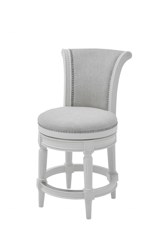 Light Gray & White Fabric Counter Height Swivel Bar Chair