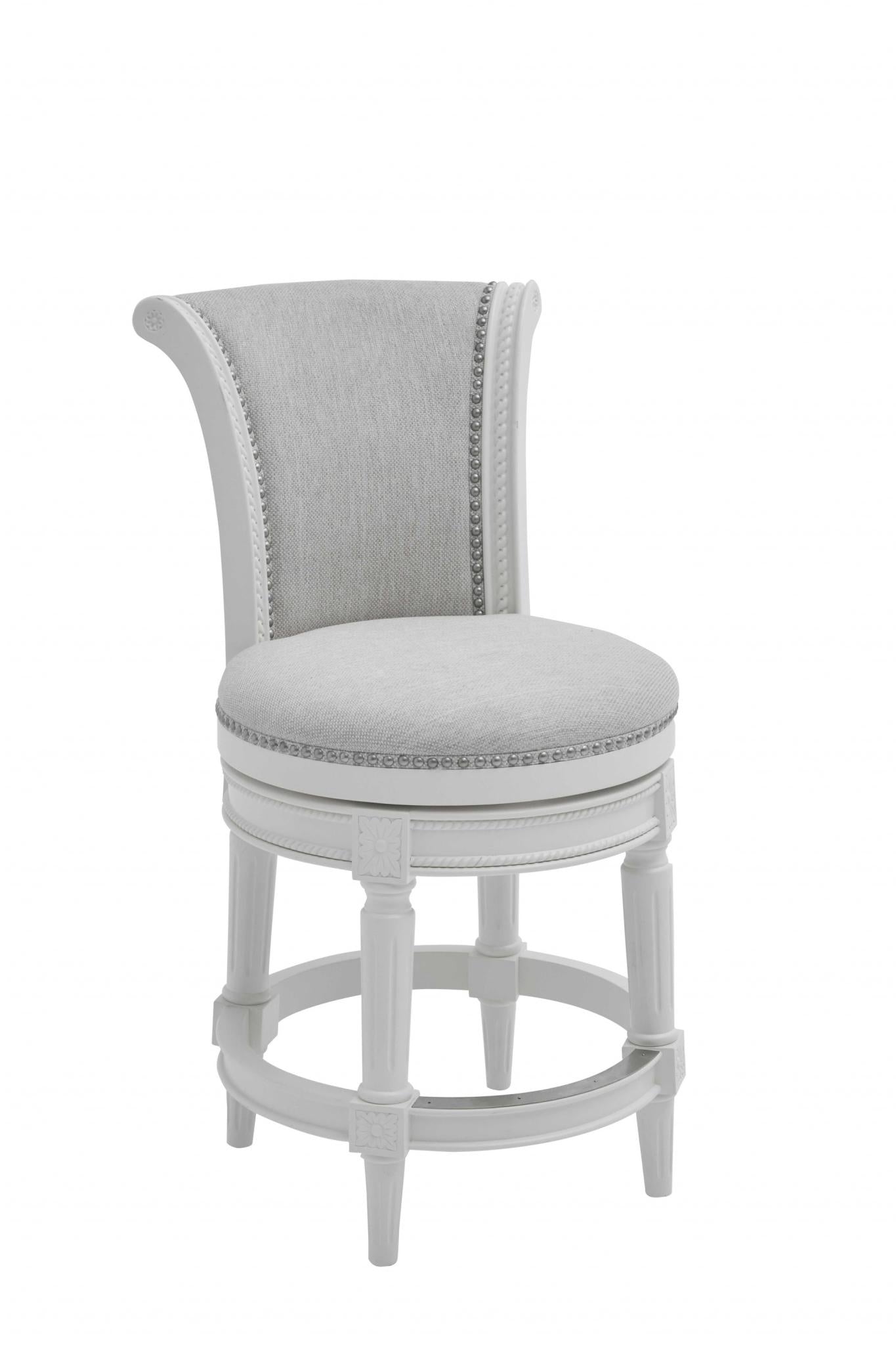 Light Gray & White Fabric Counter Height Swivel Bar Chair