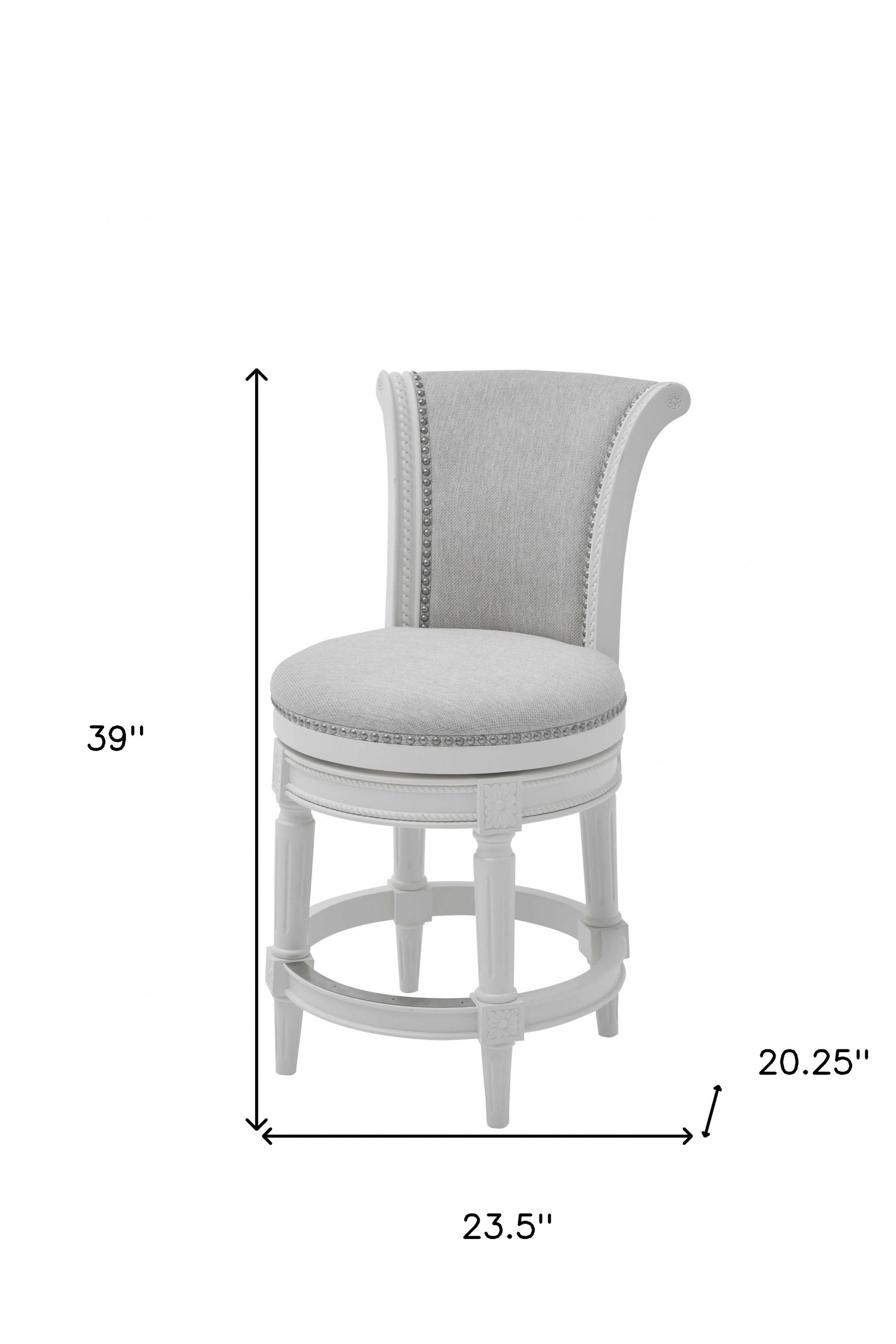 Light Gray & White Fabric Counter Height Swivel Bar Chair