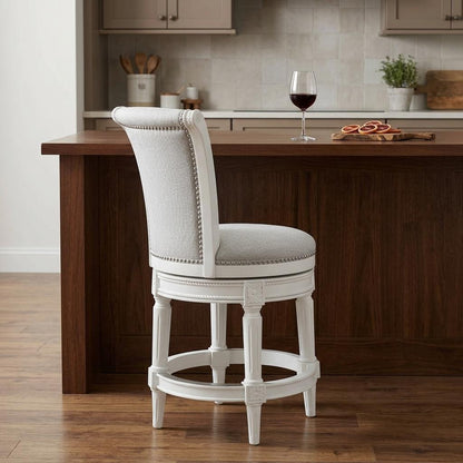 Light Gray & White Fabric Counter Height Swivel Bar Chair