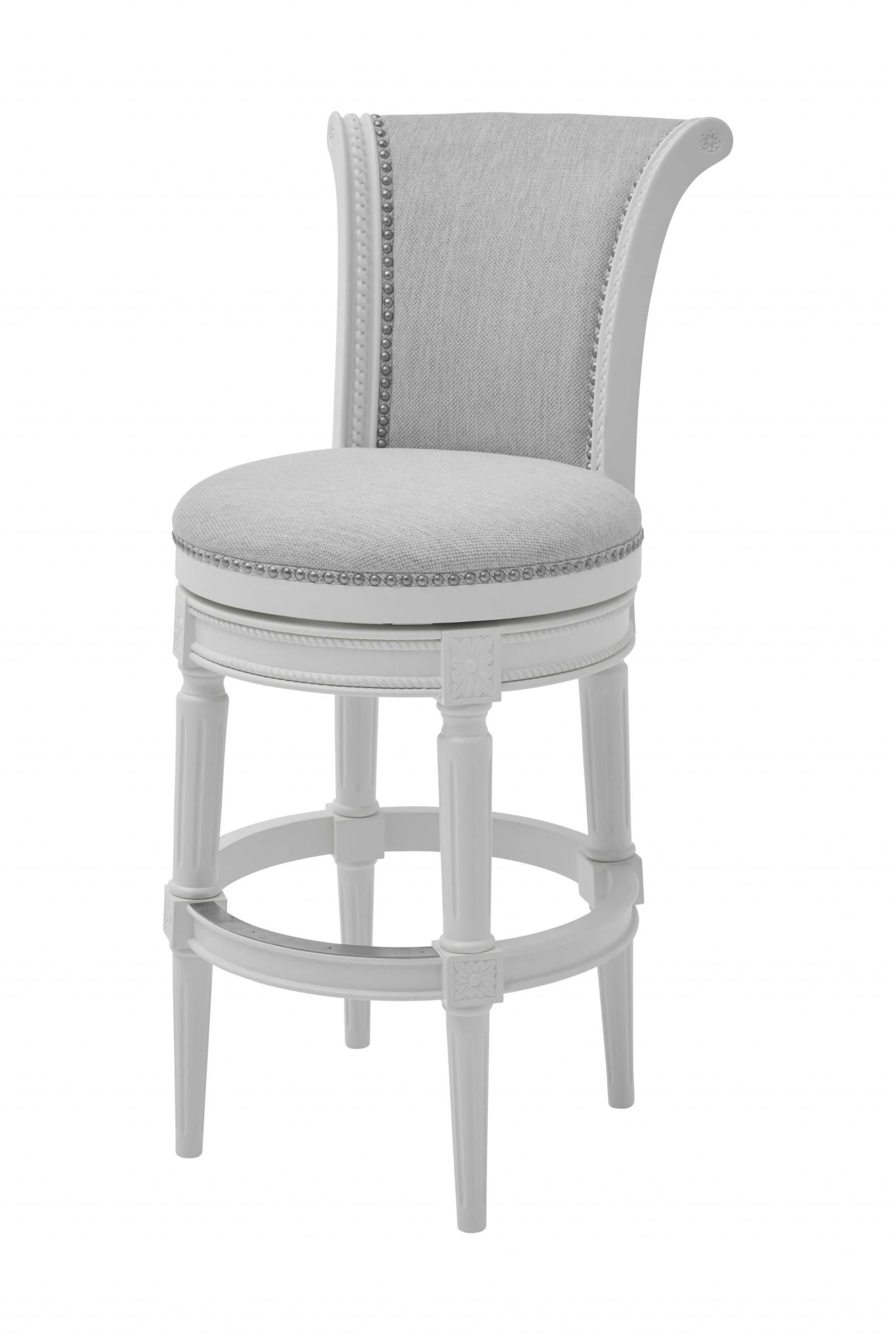 Light Gray & White Solid Wood Swivel Bar Chair