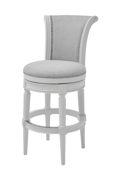 Light Gray & White Solid Wood Swivel Bar Chair