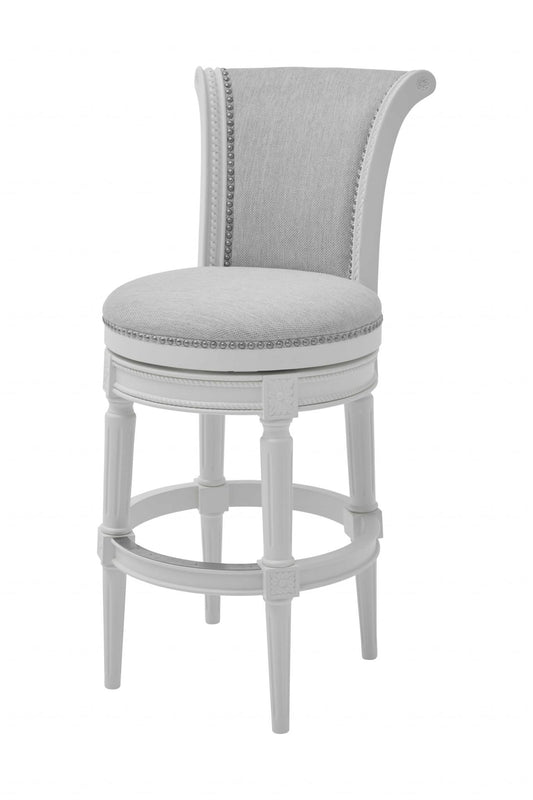 Light Gray & White Solid Wood Swivel Bar Chair