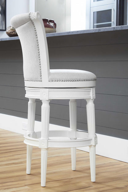 Light Gray & White Solid Wood Swivel Bar Chair