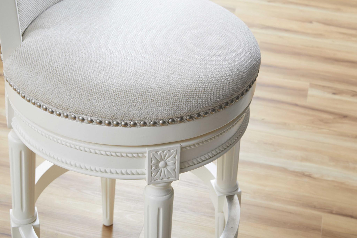 Light Gray & White Solid Wood Swivel Bar Chair