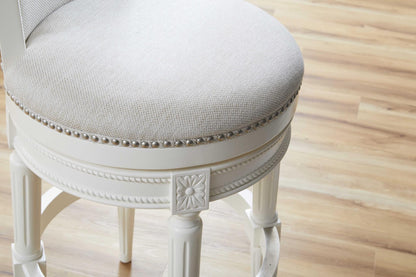 Light Gray & White Solid Wood Swivel Bar Chair