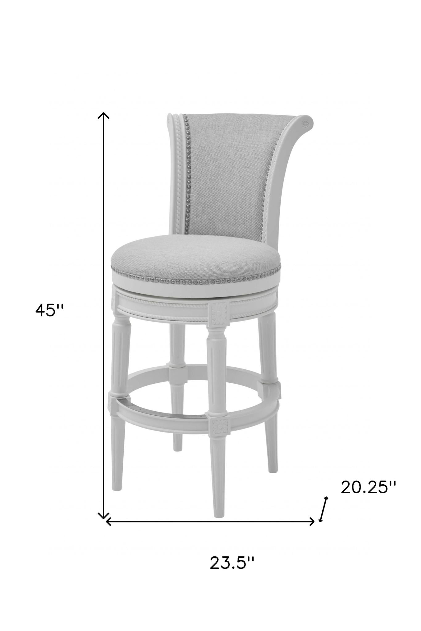 Light Gray & White Solid Wood Swivel Bar Chair