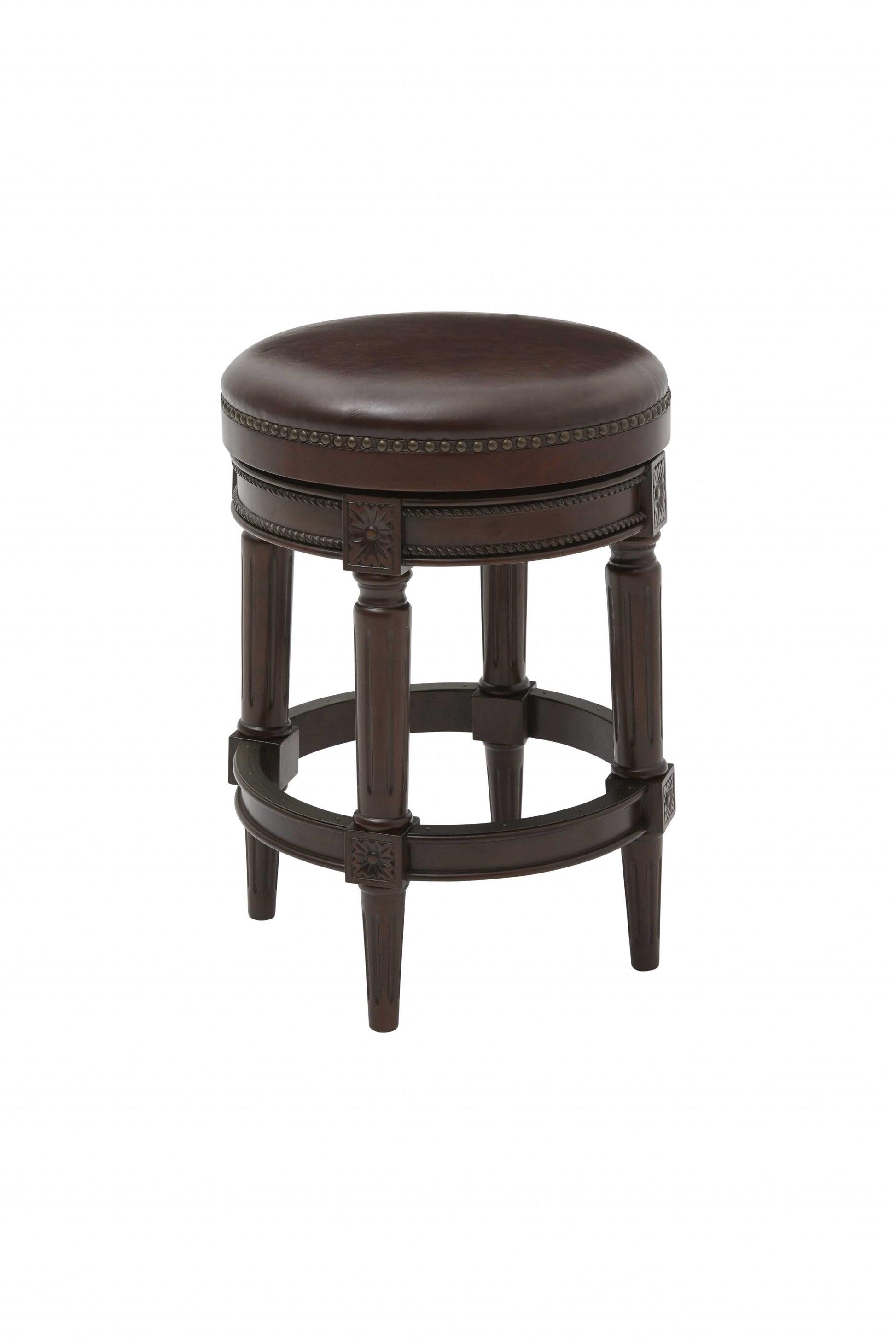 Dark Brown & Brown Faux Leather Backless Counter Height Swivel Bar Chair