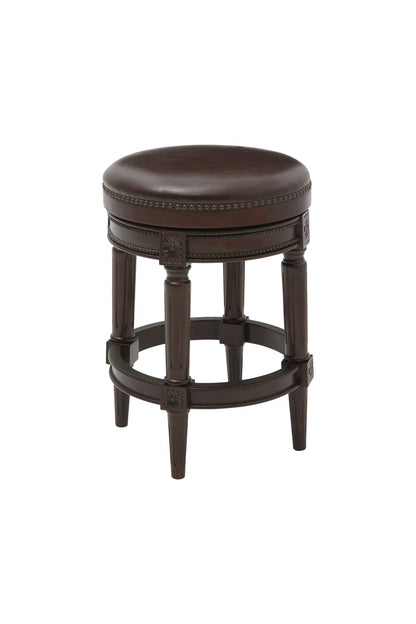 Dark Brown & Brown Faux Leather Backless Counter Height Swivel Bar Chair