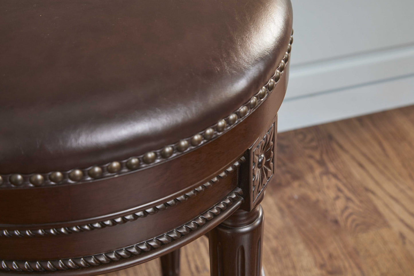 Dark Brown & Brown Faux Leather Backless Counter Height Swivel Bar Chair