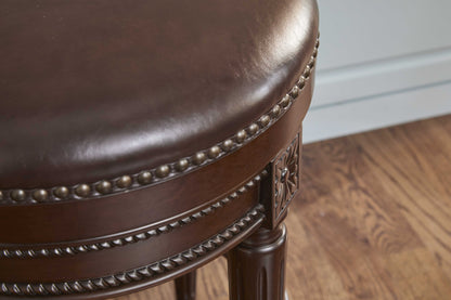Dark Brown & Brown Faux Leather Backless Counter Height Swivel Bar Chair