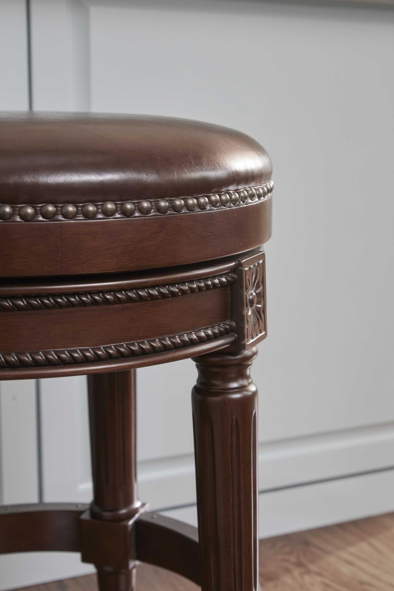 Dark Brown & Brown Faux Leather Backless Counter Height Swivel Bar Chair