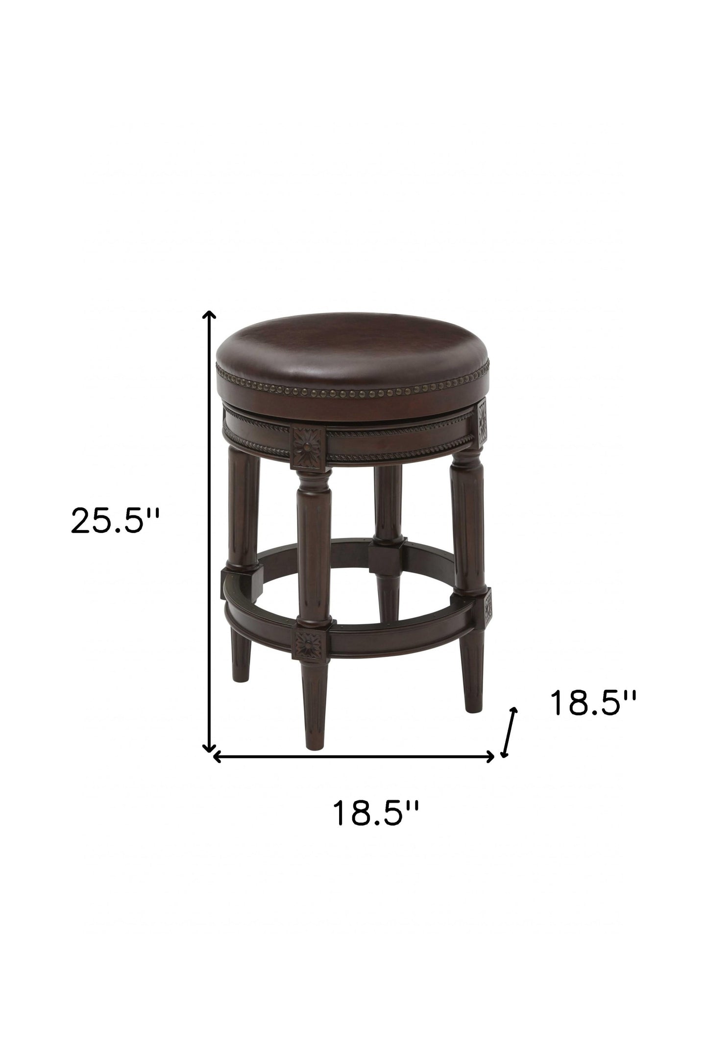 Dark Brown & Brown Faux Leather Backless Counter Height Swivel Bar Chair