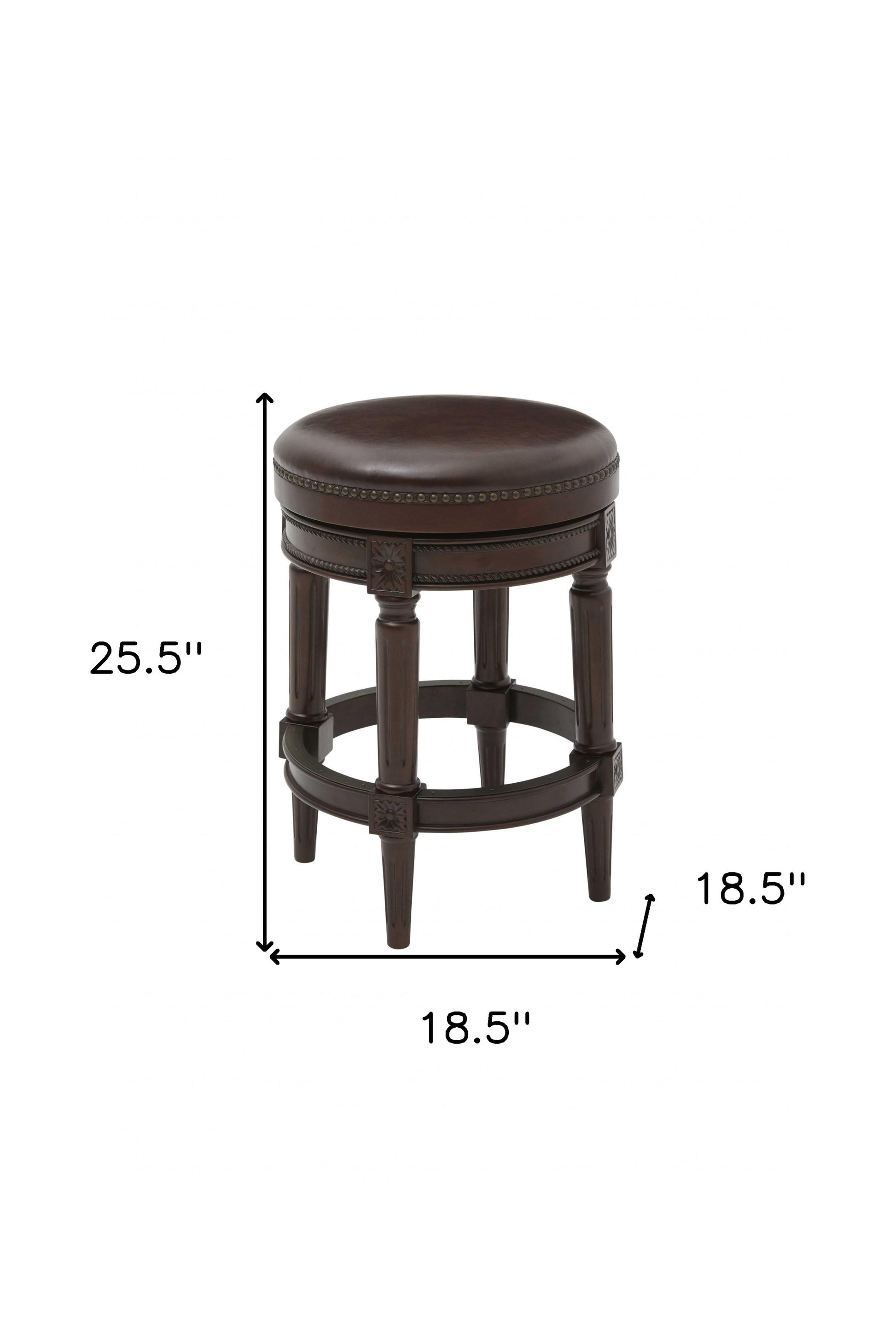 Dark Brown & Brown Faux Leather Backless Counter Height Swivel Bar Chair